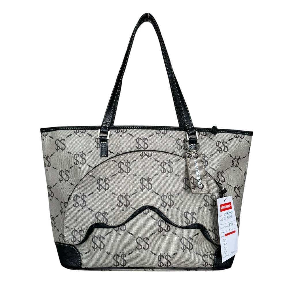 🆕 Sprayground Large Shoulder Bag Limited Edition Double Money Tote Grey Leather